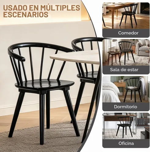 Vista 6 de DUHOME - Juego de 2 sillas de comedor negras de madera, sillas de comedor