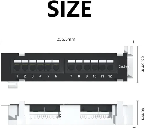 Vista 2 de 1U 12 puertos Cat5E Wallmount Patch Panel, UTP Ethernet Patch Panel con RJ45 Cat5E adaptador Patch Panel