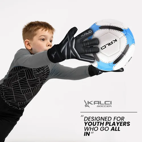 Vista 3 de Kalci Guantes de portero de fútbol con acolchado de espuma de látex para niños/adultos, protección de dedos transpirables, guantes de portero