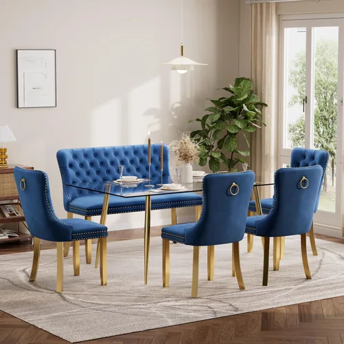 Vista 59 de Baysitone Juego de mesa de comedor de cristal de 51 pulgadas para 4, juego de 5 piezas de comedor moderno, mesa de cocina rectangular de vidrio