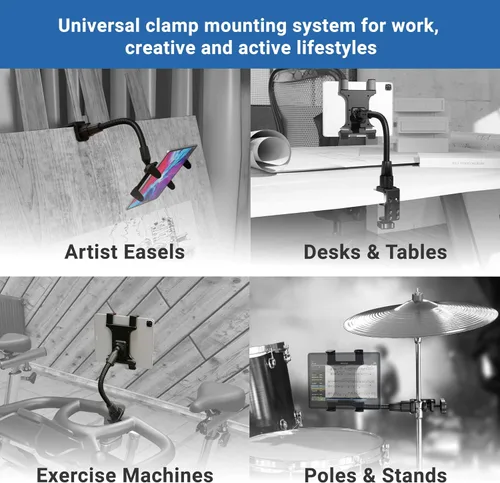 Vista 4 de ARKON Mounts - Soporte resistente para tablet con soporte de abrazadera y brazo de cuello de cisne flexible de 12 pulgadas Soporte versátil