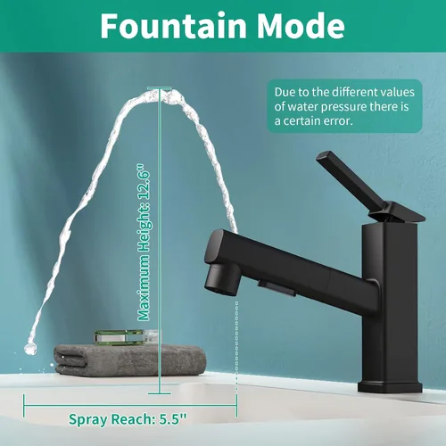 Vista 3 de Grifo de baño de un solo agujero, grifo de lavabo de baño moderno extraíble con 3 modos de flujo de agua, grifos de baño con rociador