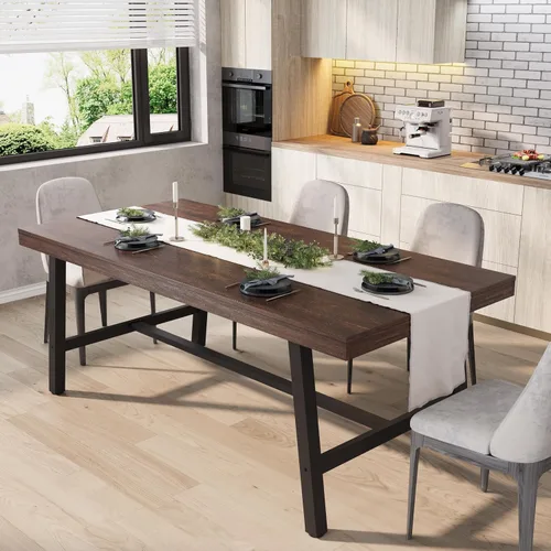 Vista 14 de GarveeHome Mesa de comedor extensible de 63 a 83 pulgadas, mesa de comedor rectangular industrial para 6-8 personas, mesa de cocina expandible