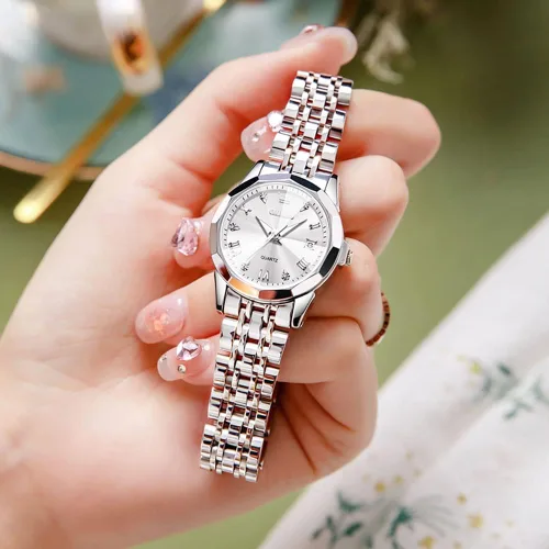 Vista 9 de OLEVS Reloj de mujer con diamantes de moda, analógico, de cuarzo, de acero inoxidable, para mujer, pequeño, para fecha, impermeable, luminoso