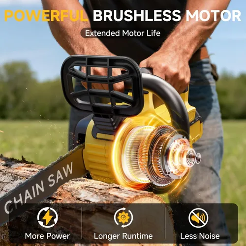 Vista 4 de Motosierra eléctrica sin escobillas de 14 pulgadas, motosierra inalámbrica a batería compatible con batería Dewalt de 20 V con pantalla LCD
