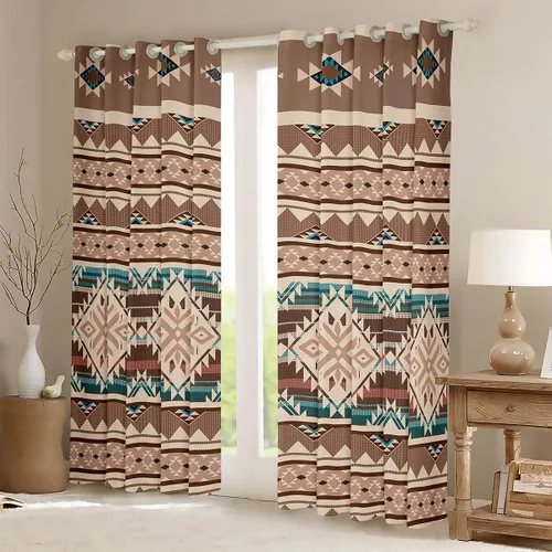 Vista 2 de Cortinas y cortinas occidentales de 76 x 45 pulgadas, cortinas aztecas, exóticas, nórdicas, bohemias, opacas, tribu india, geometría, étnica