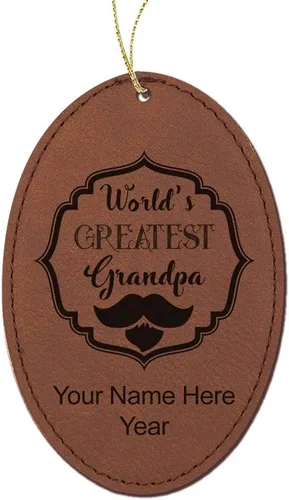 Vista 11 de LaserGram Personalized Christmas Ornament, World's Greatest Grandpa, Faux Leather, Custom Laser Engraved Gift Idea (Oval Shape, Black with Gold)