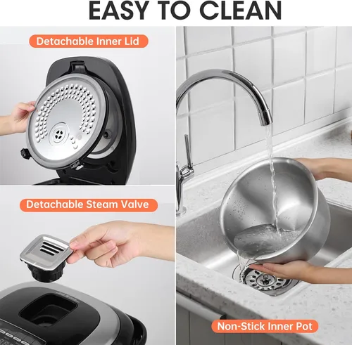 Vista 7 de Olla arrocera de 10 tazas sin cocer / 20 tazas cocidas, calefacción por inducción y tecnología de lógica difusa, olla arrocera eléctrica inteligente