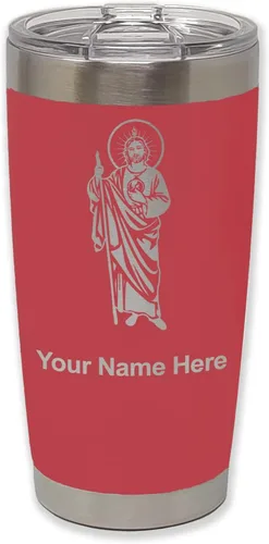 Vista 24 de LaserGram Vaso aislado al vacío de 20 onzas, Saint Jude, grabado personalizado incluido (negro)