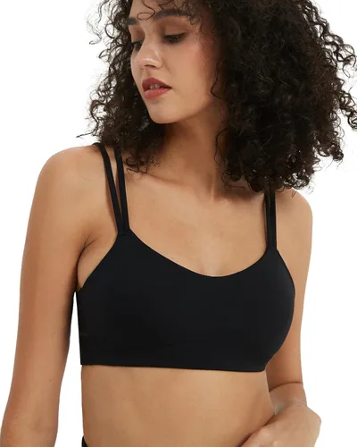 Vista 3 de Attifall Sujetador deportivo corto con copa BC, de bajo impacto, con correa de espagueti, para yoga, gimnasio, entrenamiento