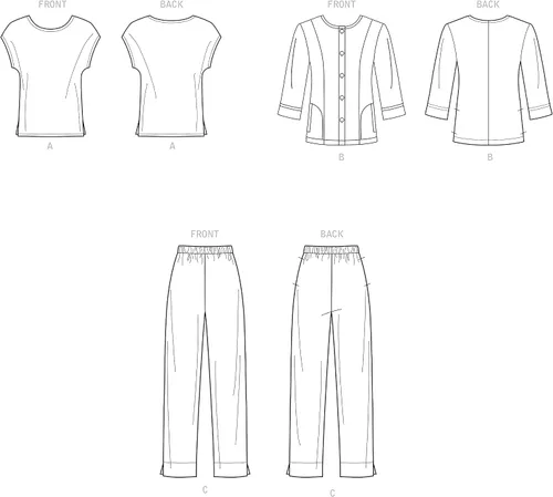 Vista 3 de Kit de patrón de costura para mujer, camiseta de punto y pantalones sin botones, código 9269