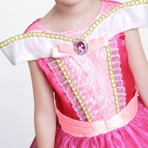 Vista 6 de LOEL Disfraz de princesa para niñas vestido largo de Aurora 472in 472in para 4-5 años rosa