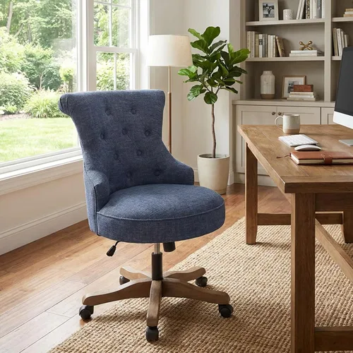 Vista 17 de HUIMO Silla de oficina en casa, sillas de escritorio tapizadas sin brazos con ruedas, altura ajustable, silla de escritorio para computadora
