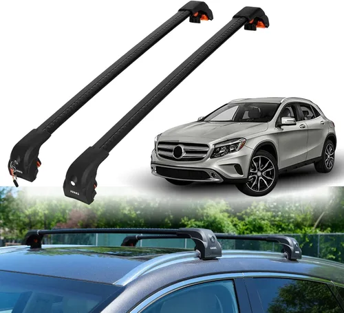 Vista 13 de ERKUL Barras transversales de techo resistentes de 220 libras para Mercedes GLA 2014-2020 Soportes de metal sólido Barras transversales de Negro