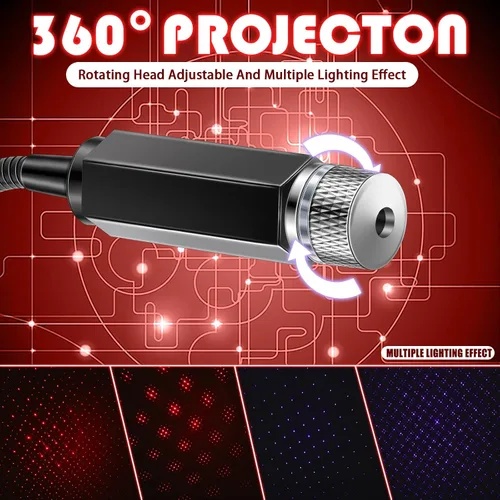 Vista 4 de Hortsun Paquete de 2 proyectores USB de estrella, luz nocturna, proyector romántico ajustable, luces de techo para interior de automóvil, lámpara