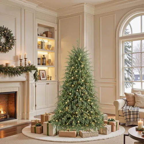 Vista 7 de SHareconn Árbol de Navidad artificial de pino Norfolk preiluminado de 4 pies con bisagras y control remoto, 450 luces LED multicolores preiluminadas