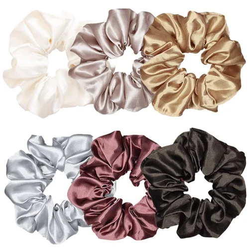 Vista 11 de 6 coleteros de seda satinada – Ligas suaves para el cabello, bandas para el cabello de moda, lazos, pulseras elásticas y soportes para cola