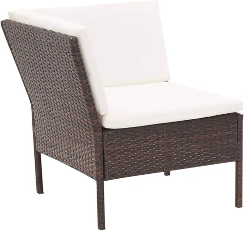 Vista 4 de 3 Piece Patio Lounge Set with Cushions, Poly Rattan Brown Modular Outdoor Seating, PE Rattan Over Powder-Coated Steel Frame, Thickly Padded Deep