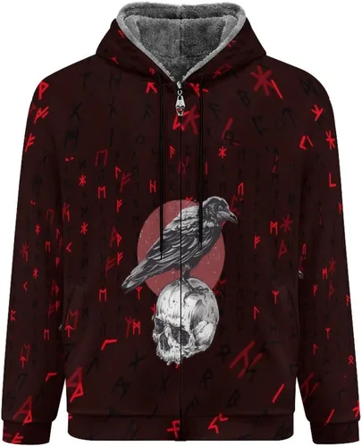 Vista 4 de Viking - Sudadera con capucha de forro polar, impresión 3D, con cremallera