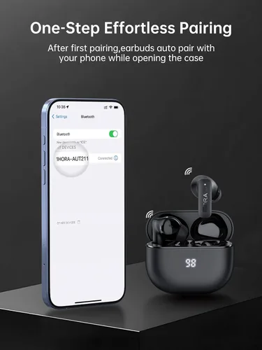 Vista 7 de 1 Hora Auriculares inalámbricos con cancelación activa de ruido, 4 micrófonos integrados, auriculares Bluetooth de 5.4 pulgadas, pantalla LED