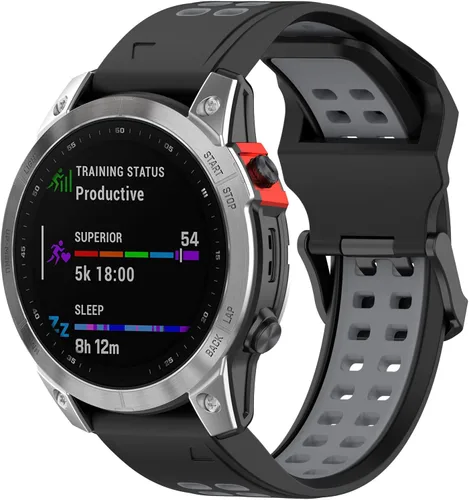 Vista 2 de Correa de reloj compatible con Garmin Enduro 2, correa de silicona de repuesto de 1.024 in, suave y duradera (negro + gery)