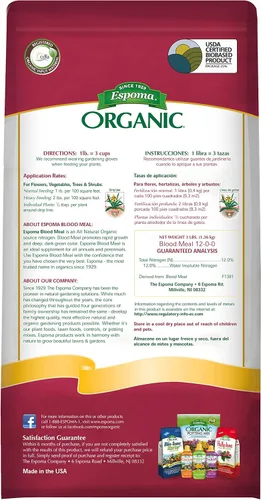 Vista 2 de Espoma Fertilizante orgánico de harina de sangre 12-0-0. Fuente de alimento vegetal totalmente natural de nitrógeno para jardinería orgánica. Para