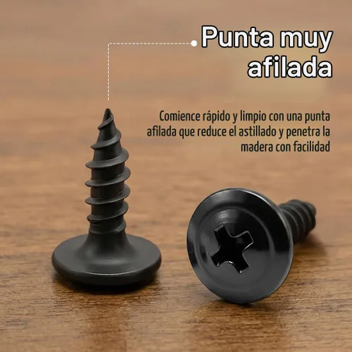 Vista 4 de BCP Fasteners #8 x 1/2", 100 Unidades Tornillos Phillips Pequeños Negros de Cabeza de Armadura Modificada, Punta Afilada de Rosca Profunda, Acero al