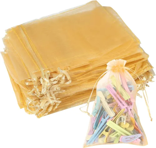 Vista 13 de Partyeah 50 bolsas de organza de 4 x 6 pulgadas, pequeñas bolsas de malla para joyas, bolsas con cordón para bolsas de regalo de organza de dulces