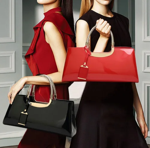 Vista 2 de Bolso de mano de cuero vegano brillante para mujer, bolso de hombro grande para mujer, bolso de mano de noche, bolso de mano para fiesta