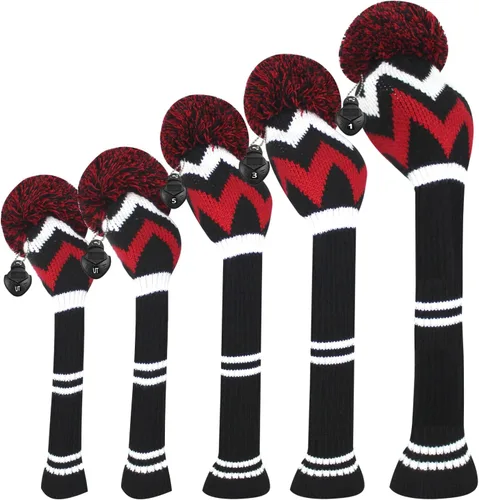 Vista 11 de Scott Edward Knit Golf Club Cover with a Pom Set of 5 Head Covers Protect Driver Wood(460cc) 1 Fairway Wood2 and Hybrid/UT2 with Rotating Club