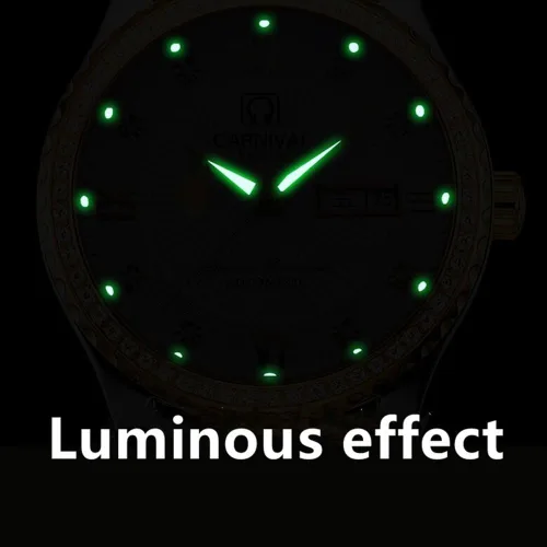 Vista 7 de Gosasa Relojes de oro de lujo hechos en Suiza, relojes de diamantes de acero inoxidable dorado luminoso de la semana del calendario de la exhibición