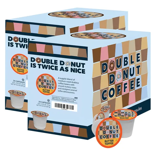 Vista 136 de Double Donut Coffee Cápsulas de Café Half Caff, Cápsulas de Café de Media Cafeína de Porción Individual para Cafeteras Keurig K Cup, Tostado Medio