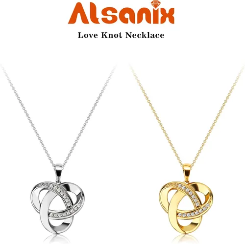 Vista 6 de Alsanix Collar de nudo de amor, collar de plata de ley con dije de nudo de amor, collar infinito de nudo de amor para mujer