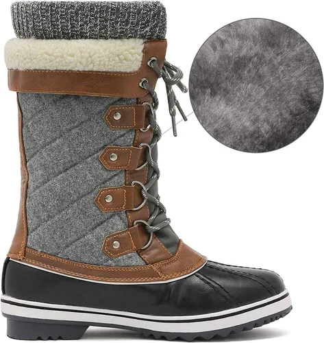 Vista 4 de DREAM PAIRS Botas de nieve de invierno impermeables a media pantorrilla para mujer