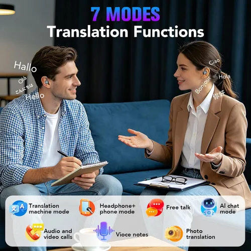 Vista 3 de Auriculares de traducción AI en tiempo real, traductor de 134 idiomas Oro rosado