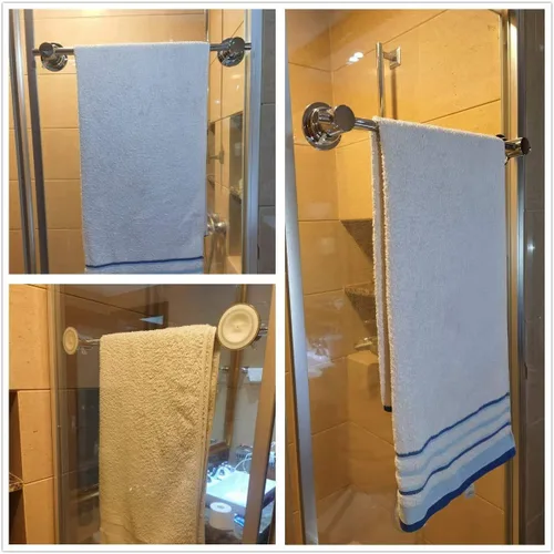 Vista 6 de JiePai Toallero con ventosa de 24 pulgadas de níquel cepillado, toallero adhesivo para puerta de ducha, toallero de succión