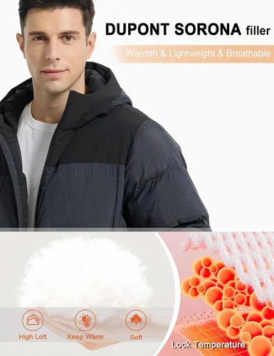 Vista 4 de HARD LAND Abrigo de invierno pesado para hombre, impermeable, con capucha y acolchado Sorona