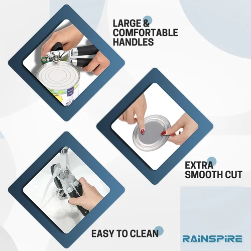 Vista 4 de Rainspire Abrelatas manual mejorado con abridor de botellas corte de borde liso, abrelatas resistente, mango suave cómodo, abrebotellas integrado