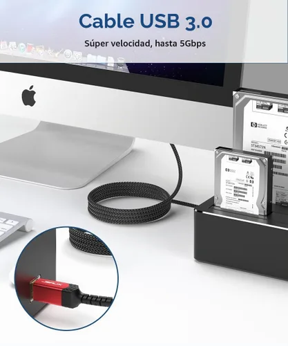 Vista 5 de JSAUX Cable de impresora USB 3.0, tipo A macho a B 3.0 macho (1M/3.3ft) Cable USB 3.0 tipo B trenzado de nylon compatible con estación