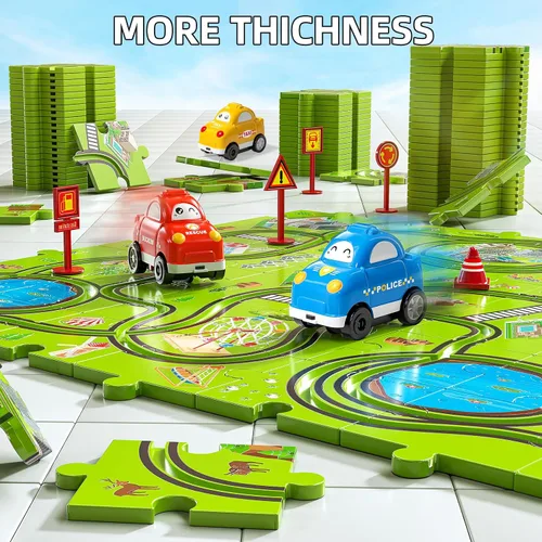 Vista 3 de JUKUDAHU Juego de 64 Piezas de Pista de Carreras de Rompecabezas para Niños de 3 4 5 6 Años - Juguetes de Pistas de Rompecabezas para Niños de 3-5