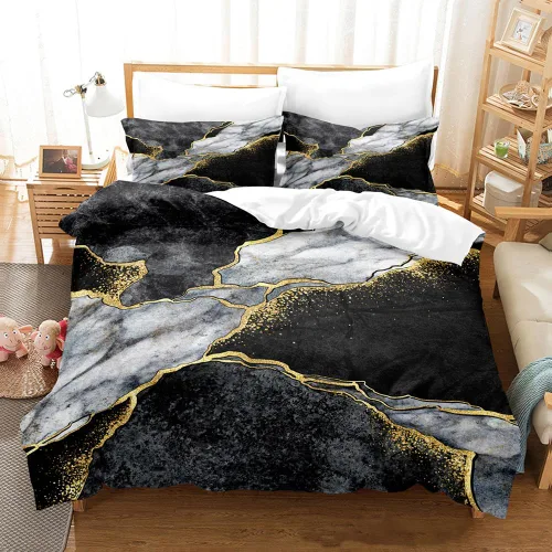 Vista 7 de Juego de funda de edredón de mármol azul y amarillo, tamaño individual, para niños, niñas, adolescentes, juego de funda de edredón de arte abstracto