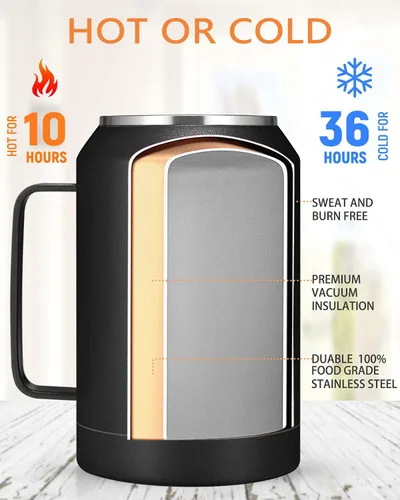 Vista 4 de zenbo - Vaso de acero inoxidable aislado al vacío con asa, tapa y popote, mantiene las bebidas frías hasta 36 horas, cuerpo a prueba de sudor, apto