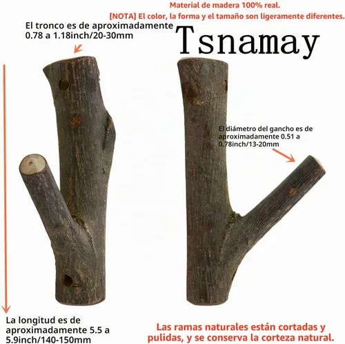 Vista 2 de 4 ganchos de pared de madera real con ramas de árbol de granja, rústico decorativo de madera con tronco de corteza de grosor de 0.8 in a 1.2 in