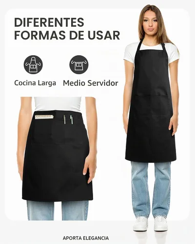 Vista 5 de Syntus Delantal de chef para hombres y mujeres, delantal de cocina con bolsillos, delantales ajustables resistentes a las manchas Negro