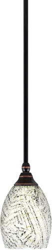 Vista 179 de Toltec Lighting Tallo Colgado Mini colgante, acabado de cobre negro, 3.5" cuadrado humo burbuja vidrio