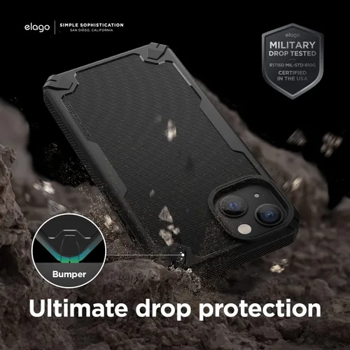 Vista 4 de elago Armor - Funda compatible con iPhone 13 de 6.1 pulgadas, funda protectora resistente, textura de fibra de carbono, diseño resistente a prueba