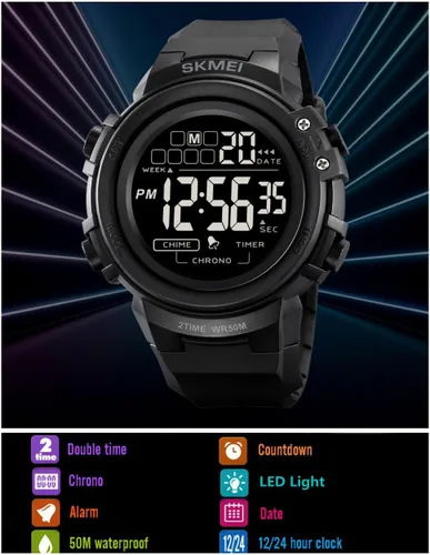 Vista 6 de IJAHWRS Reloj deportivo digital para hombre, pantalla LED impermeable y a prueba de golpes, reloj electrónico, negro