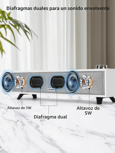 Vista 2 de Altavoces de computadora, barra de sonido de computadora de 10 W, altavoces de PC alimentados por USB, Bluetooth 5.0 y altavoces de entrada RCA