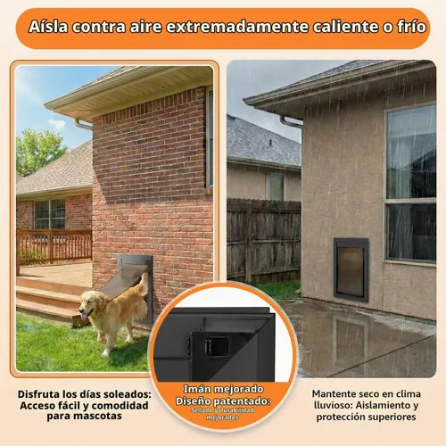 Vista 4 de Puerta para perros grandes, marco de aluminio negro grande para mascotas con bloqueo de 2 vías, fácil de instalar en puerta