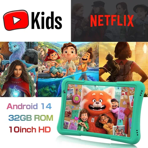 Vista 2 de PRITOM Tableta para niños de 10 pulgadas Android 14, 32GB, Quad-Core, 6000mAh, pantalla IPS HD grande, WiFi 6, cámara dual, Bluetooth, tableta